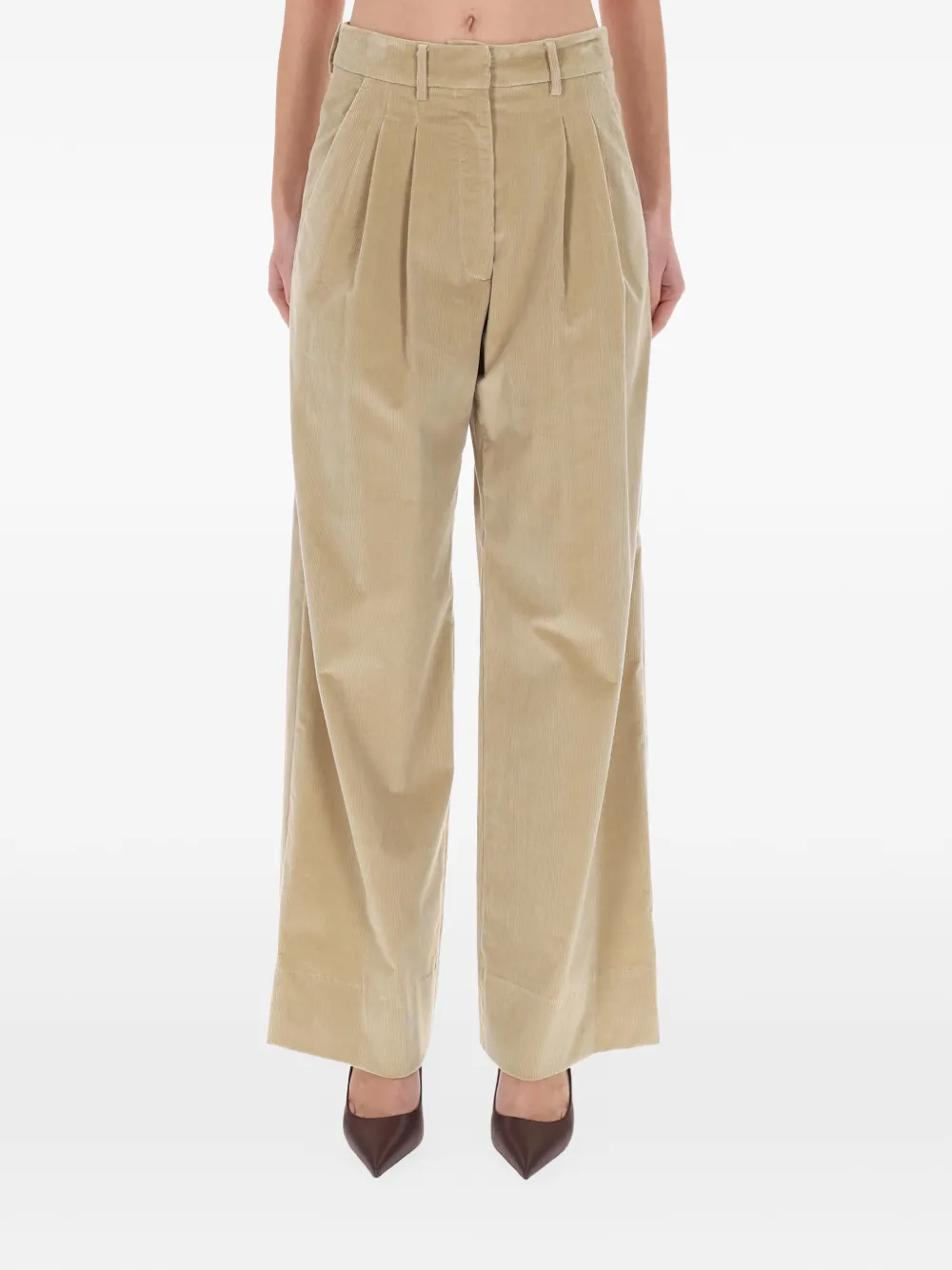 PT Torino pleated corduroy straight trousers – Neutrals