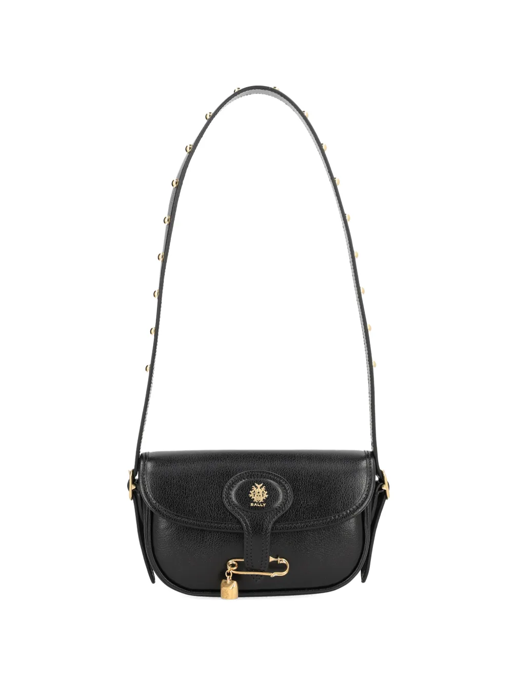 Bally Safety-pin-detail Leather Shoulder Bag In Black