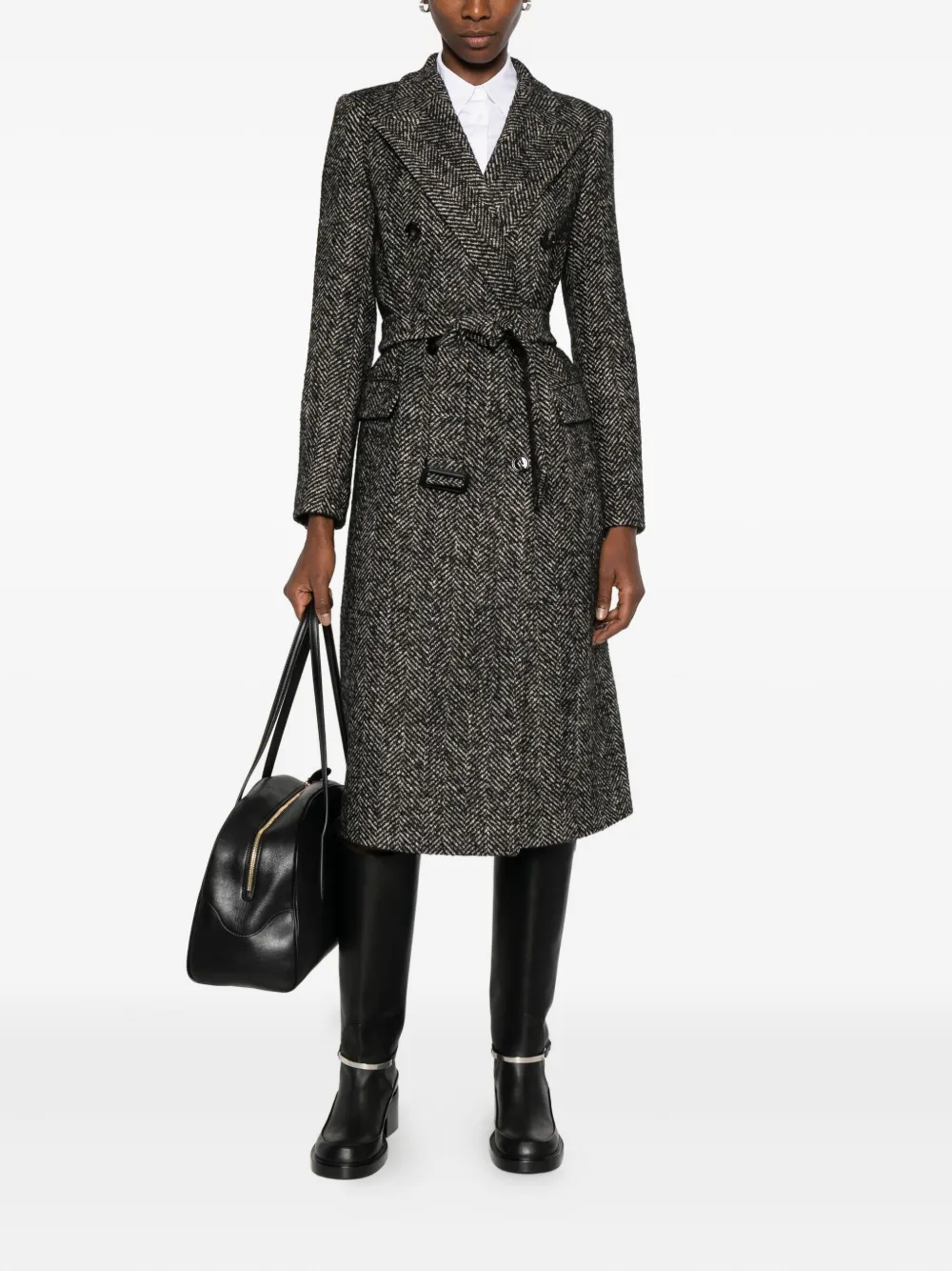 Tagliatore Herringbone Double-breasted Coat In Gray