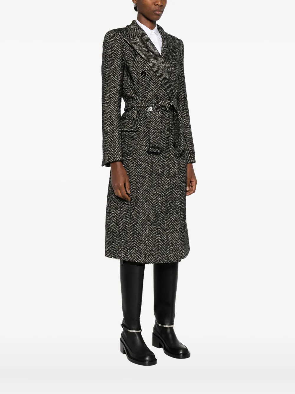 Tagliatore Herringbone Double-breasted Coat In Gray