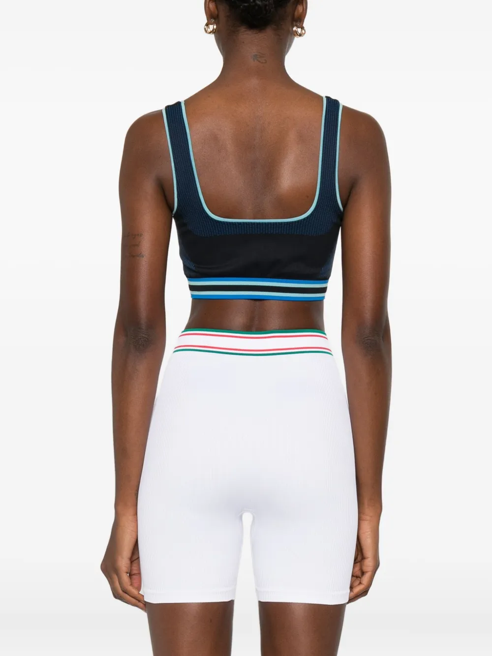 striped-detail logo-patch sports bra