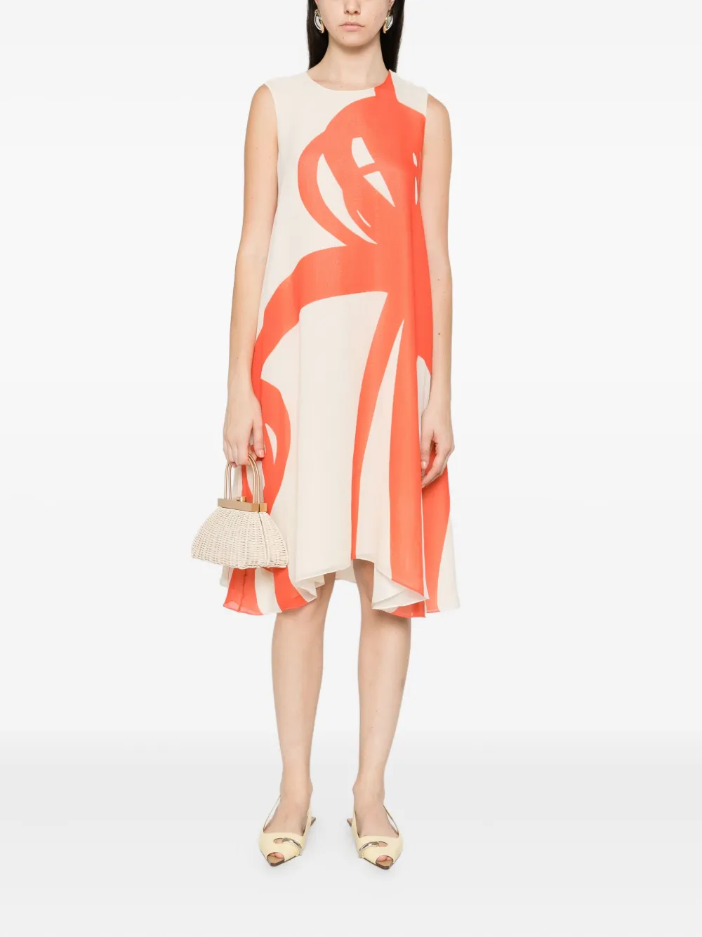 Rue Du Mail 2000s zijden midi-jurk met print - Beige