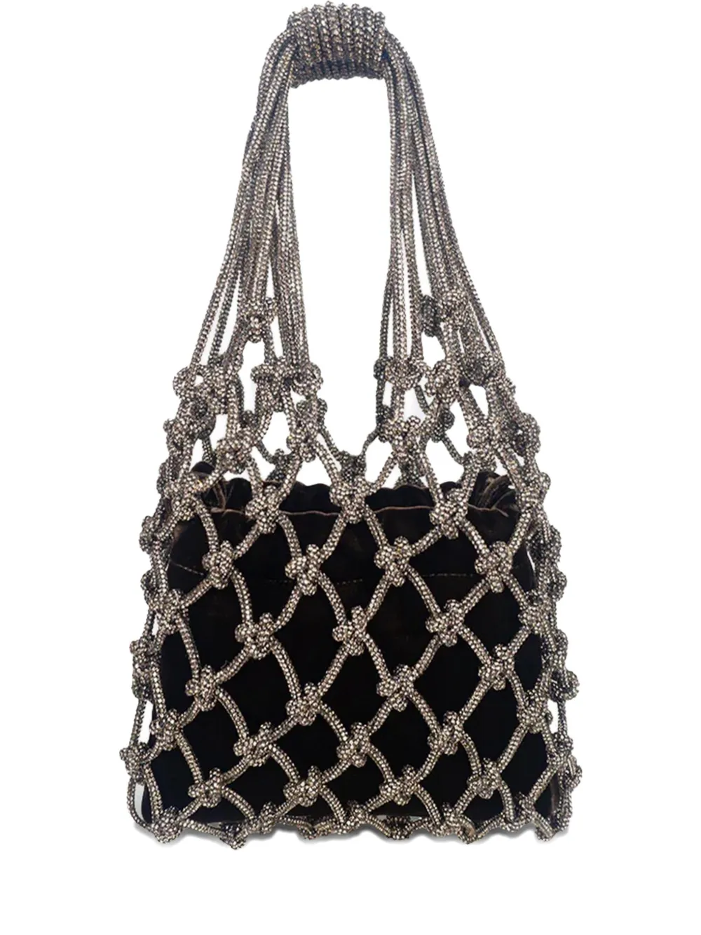 Hibourama Black Diamond Velvet Mesh Bag In Black