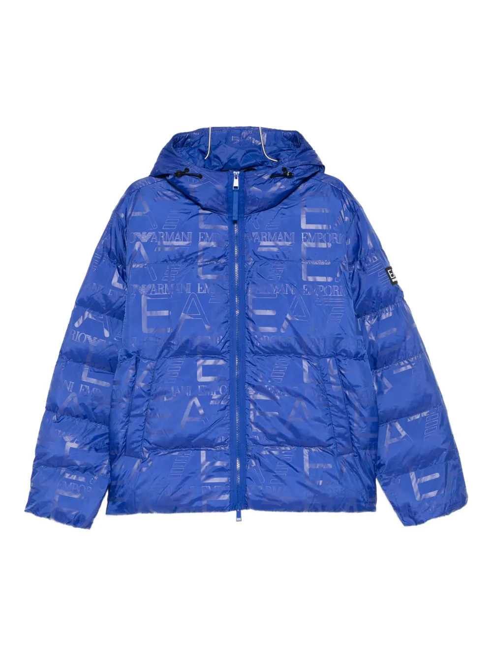 Ea7 Hooded Print Jacket In Blue