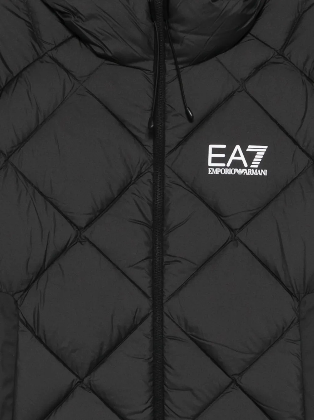 Ea7 Quilted Hooded Coat In Black
