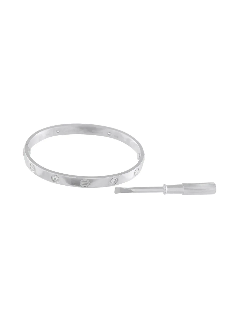 Pre-owned Cartier 18k White Gold Diamond Love Bracelet In Silver
