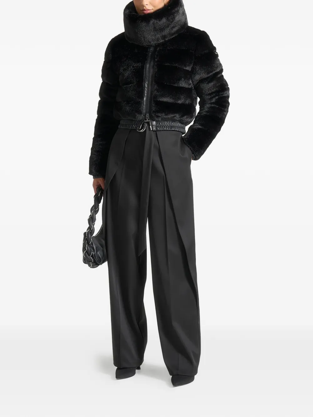 Manière De Voir Ama Detachable-collar Faux-fur Jacket In Black