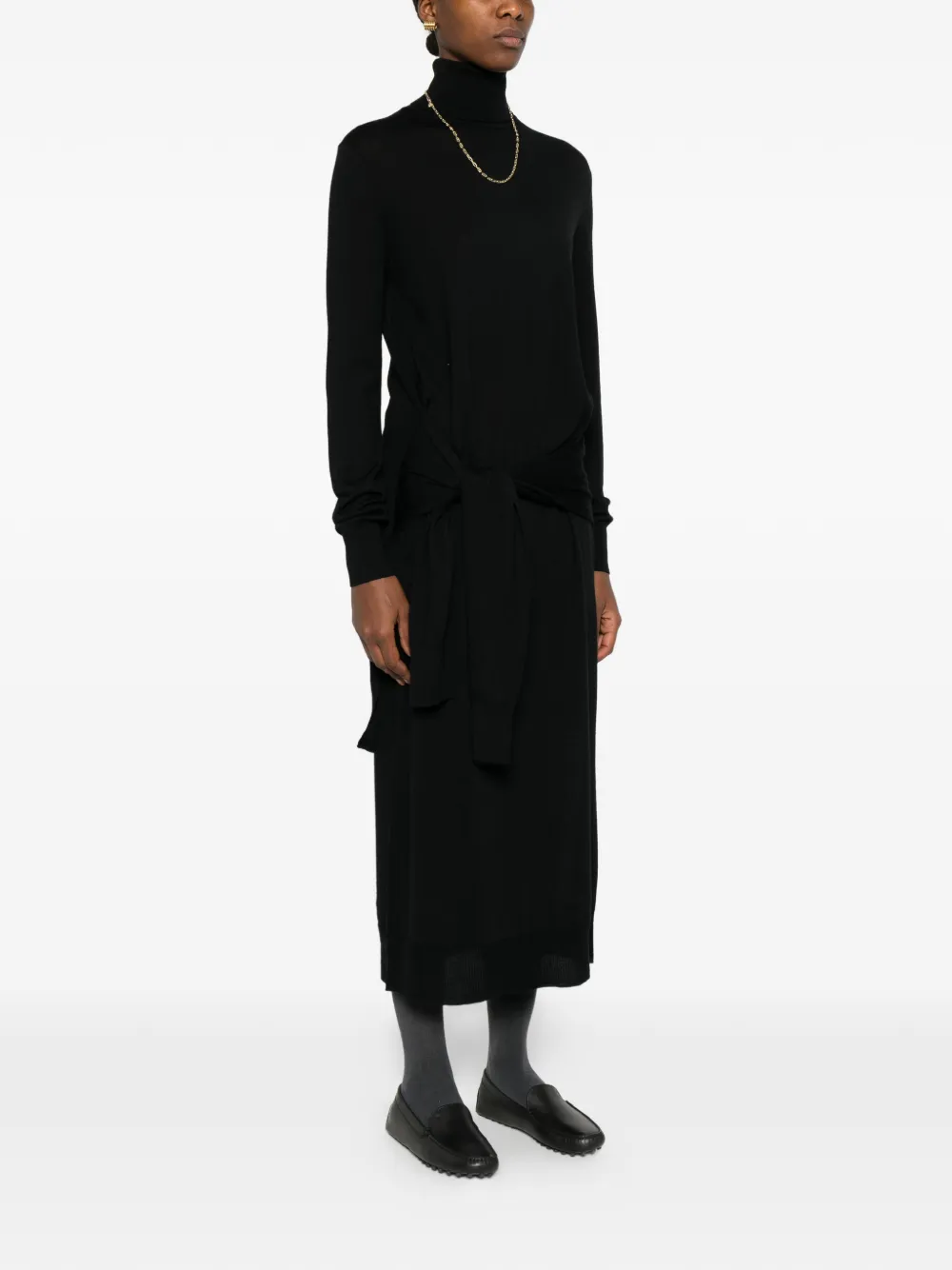 TOTEME Midi-jurk met dubbele mouwen en col Zwart