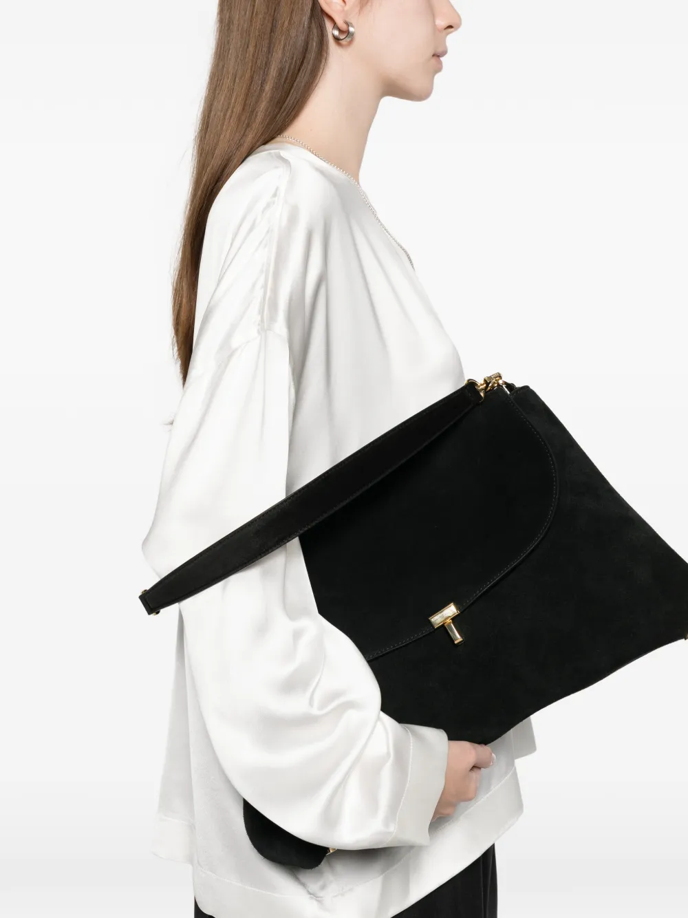 Totême T-lock Suede Sholder Bag In Black