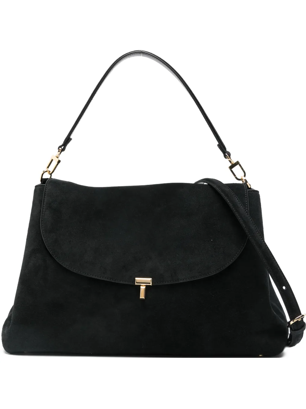 Totême T-lock Suede Sholder Bag In Black