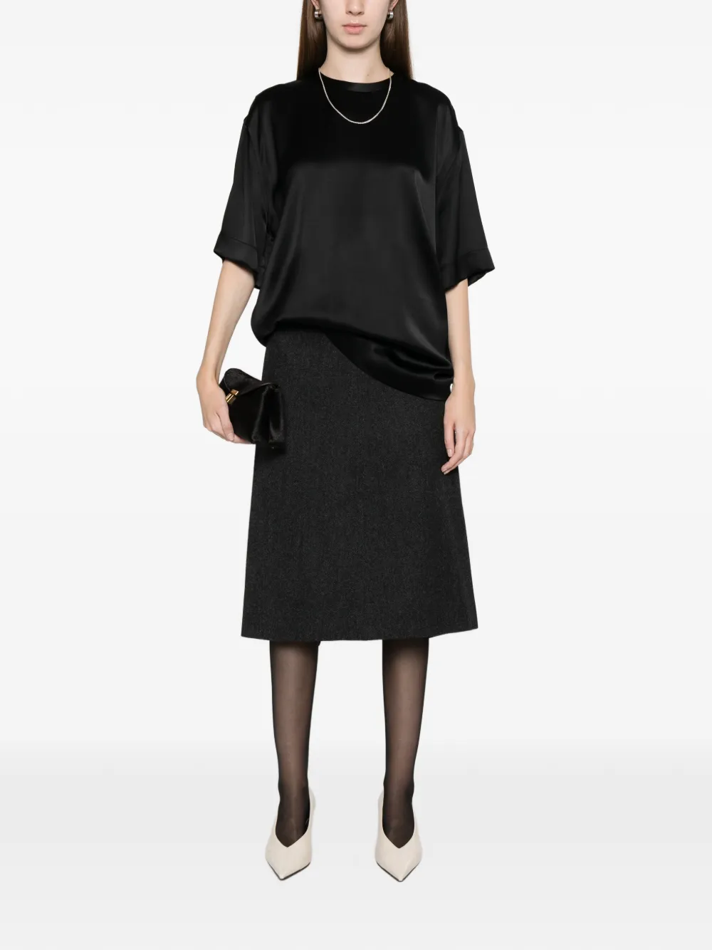 Totême Satin T-shirt In Black