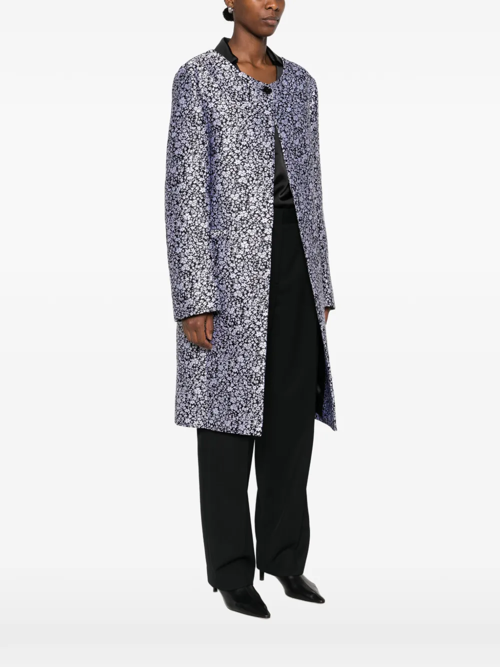  Toteme Collarless Floral Coat - Black 