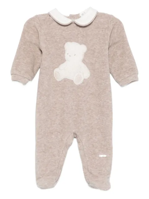 LALALU teddy-appliqué collared pajamas