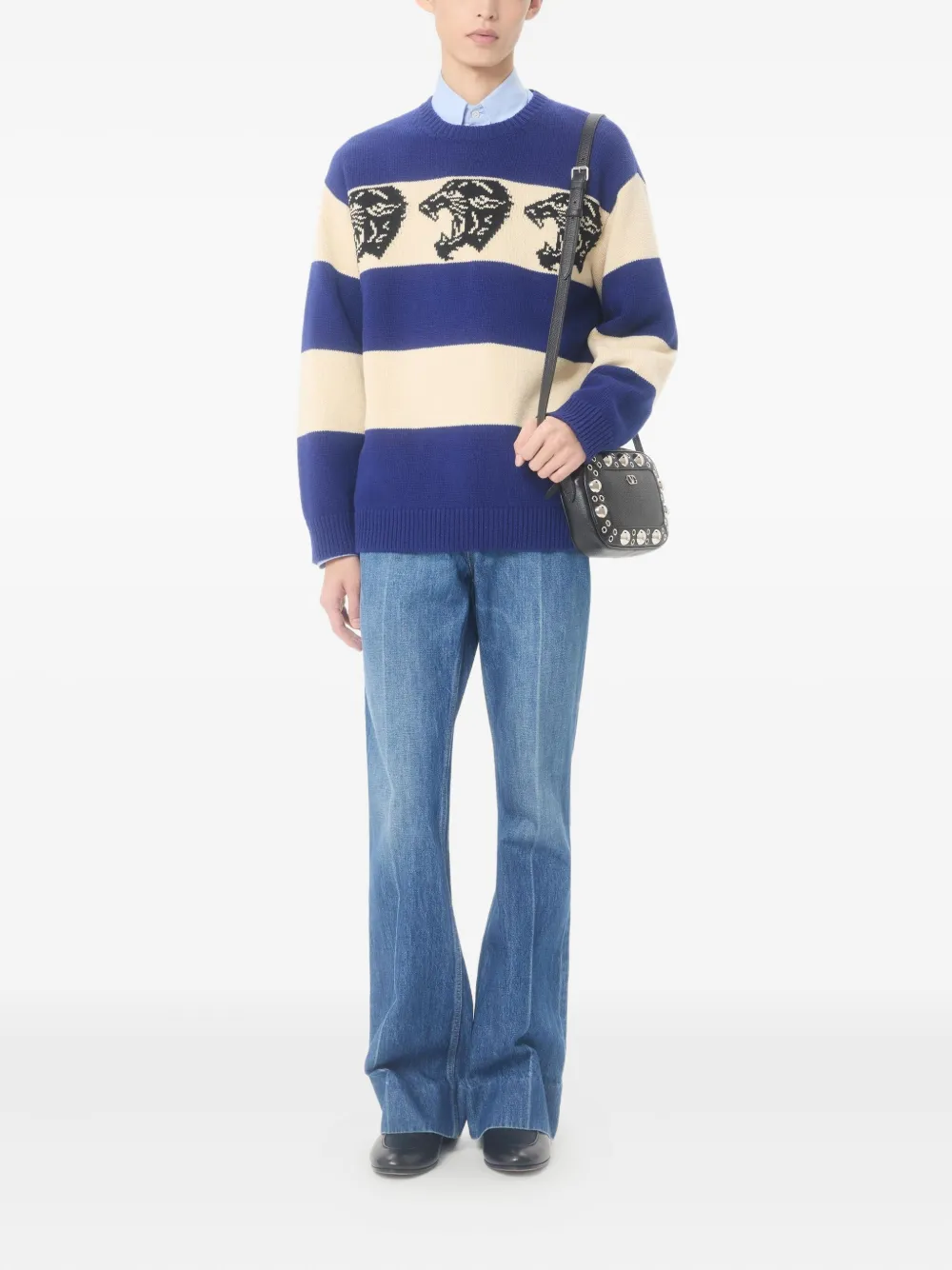 Valentino Garavani panther-jacquard striped jumper - Blauw