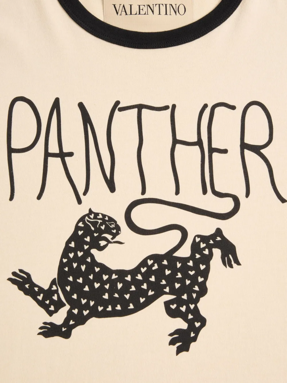 Valentino Garavani Butter-colored T-shirt With Panther Print In Neutral