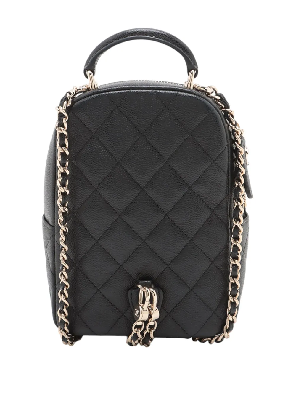 Pre-owned Chanel 2021-2025 Mini Cc Quilted Caviar Backpack In Black