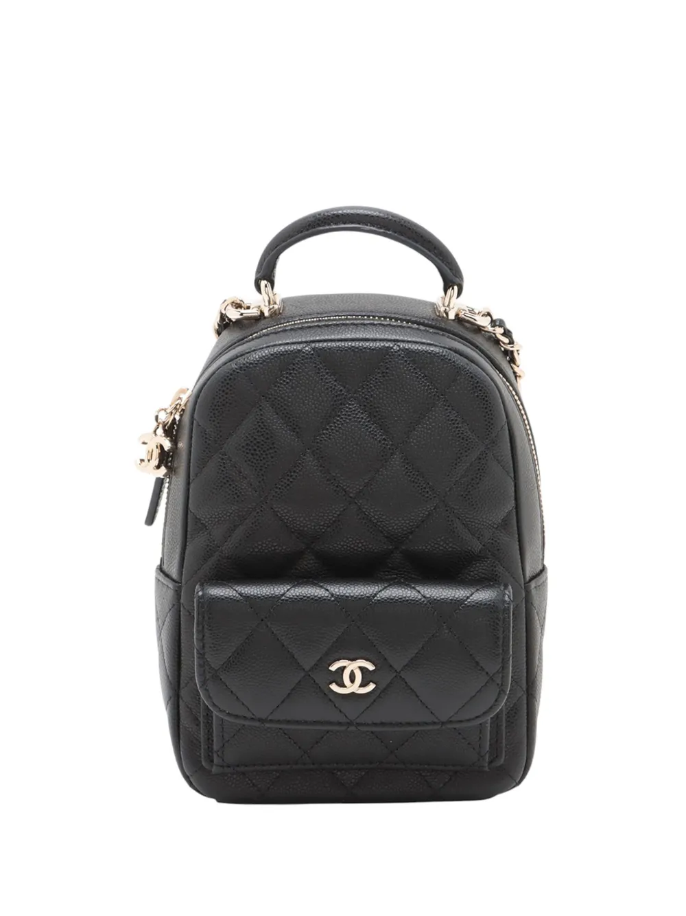 Pre-owned Chanel 2021-2025 Mini Cc Quilted Caviar Backpack In Black