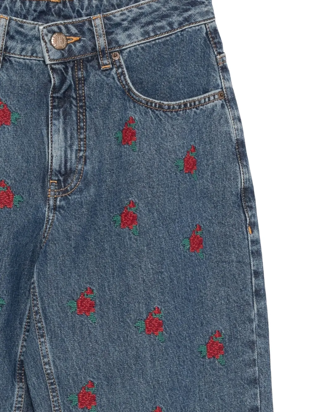 Floral-Embroidered Jeans
