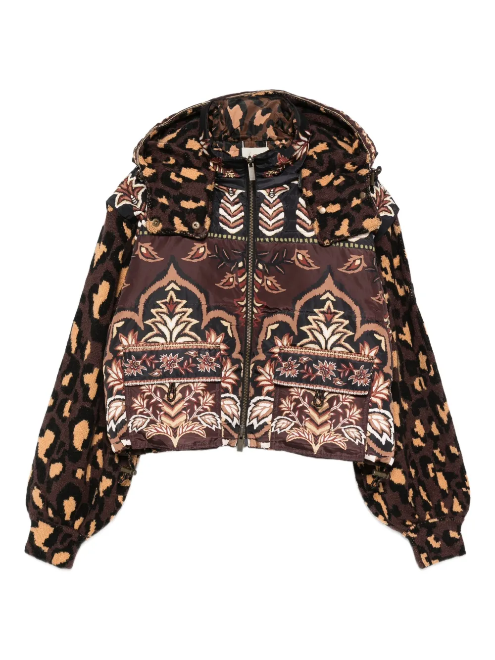 FARM Rio Ainika animal-print hooded jacket - Marrone