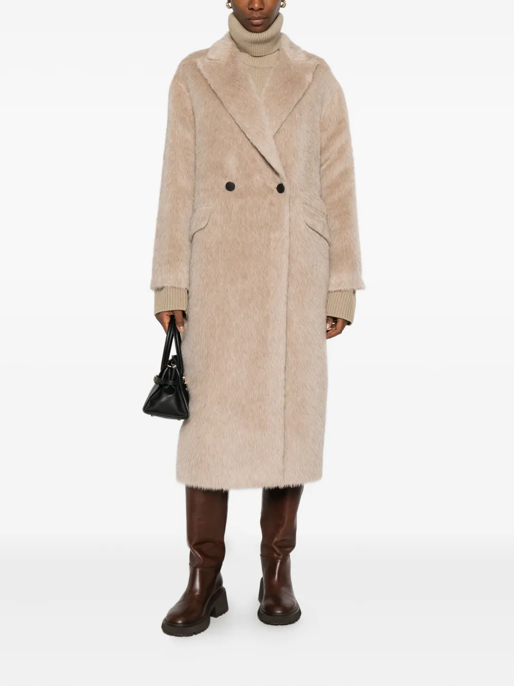 Tagliatore Linden Double-breasted Pocket Long Coat In Neutral