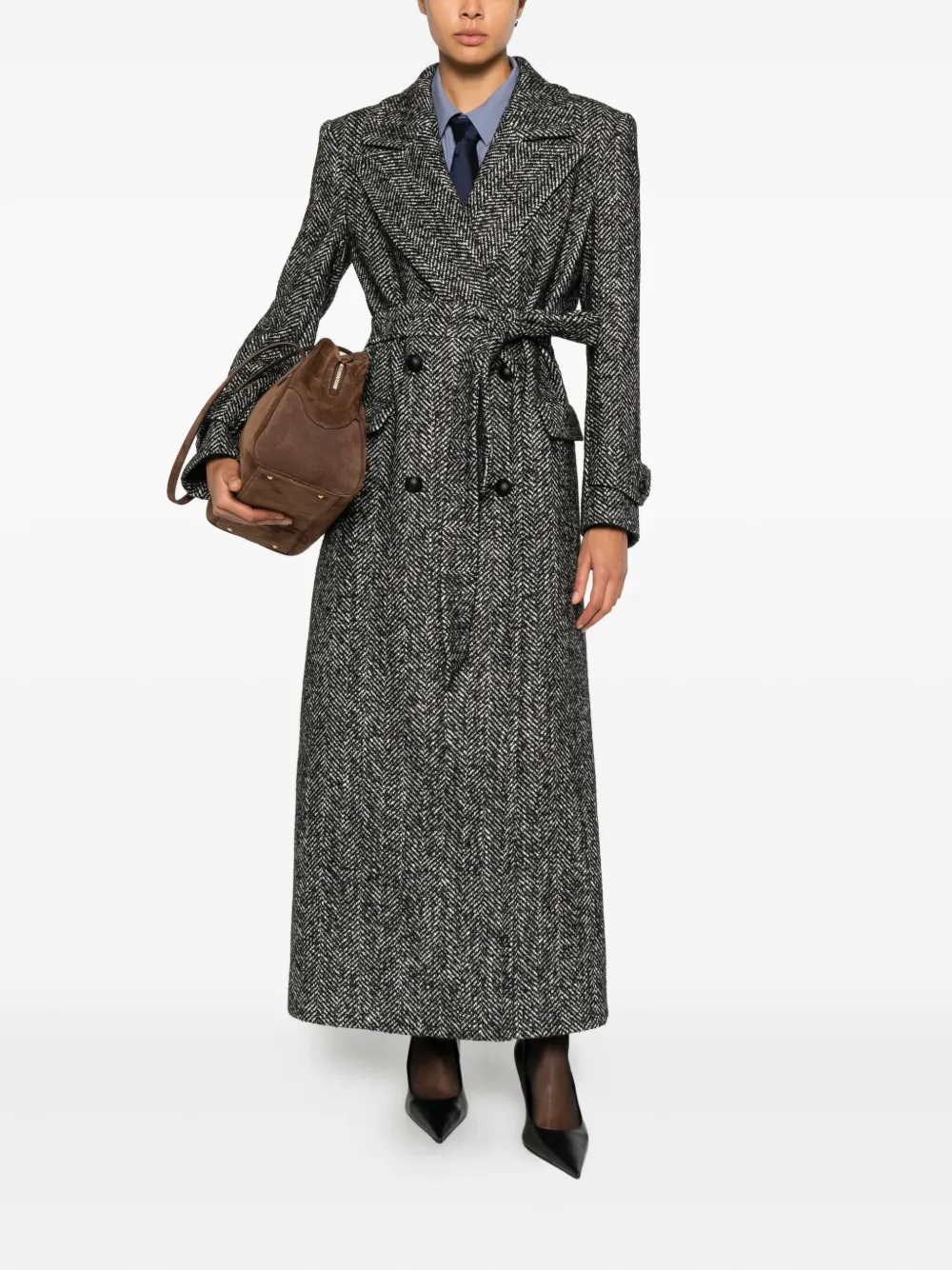 Tagliatore Julia Double-breasted Belted Coat In Gray