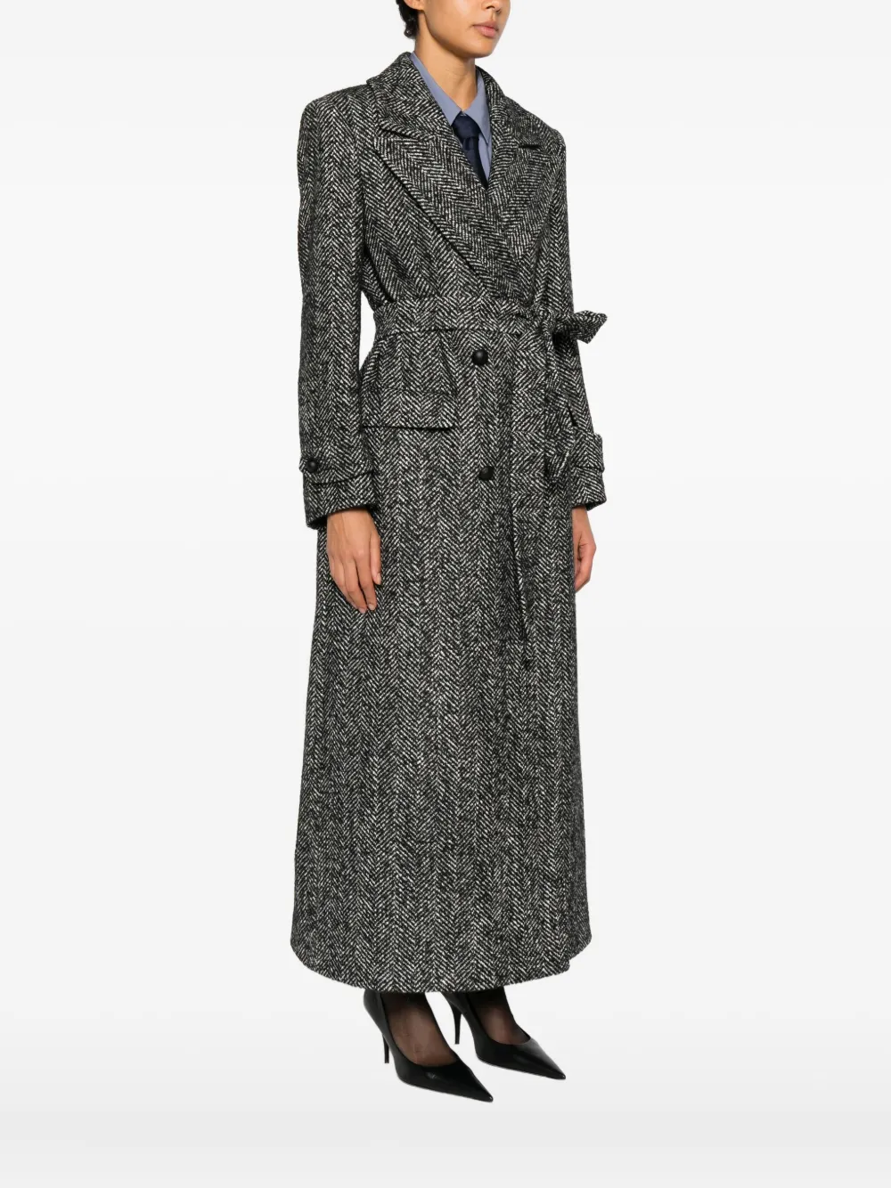 Tagliatore Julia Double-breasted Belted Coat In Gray