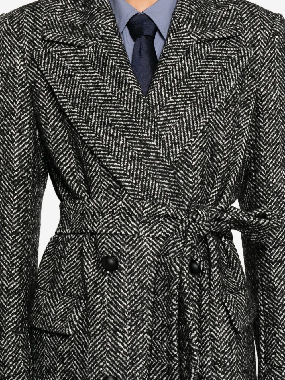 Tagliatore Julia Double-breasted Belted Coat In Gray