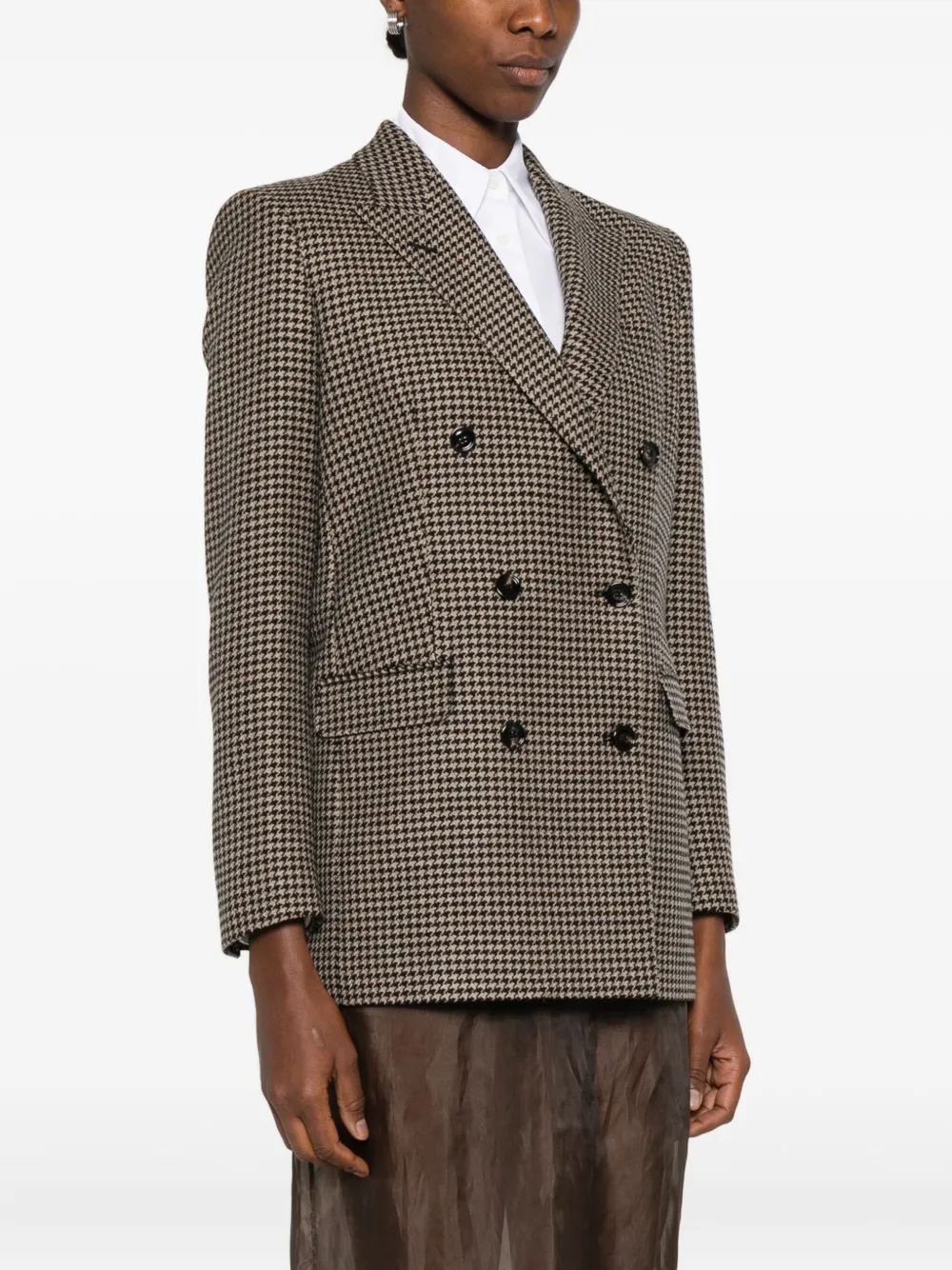 Tagliatore Jasmine blazer met dubbele rij knopen en pied-de-poule print Bruin