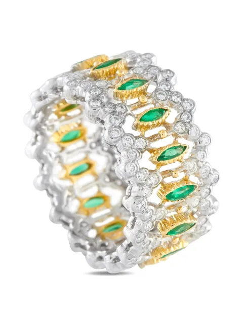 Buccellati 18K white gold diamond emerald band ring