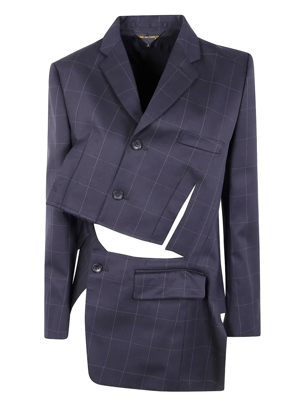 Comme Des Garçons Modern Cut-out Check Pattern Jacket In Blue