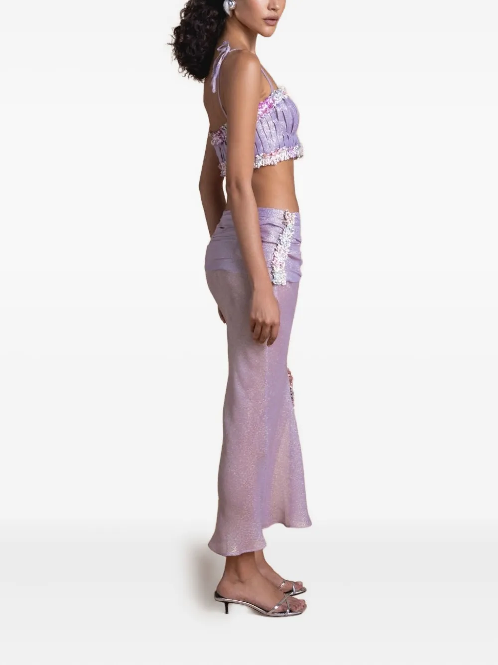 SANA OSMANI Delta maxi-rok met ruches en bloemenprint Paars