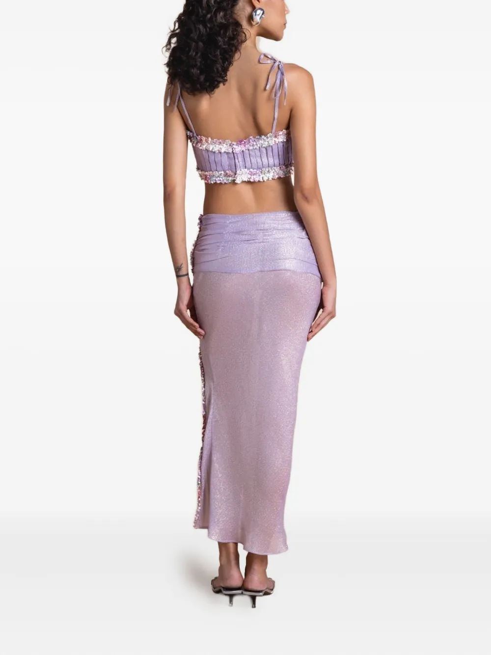 SANA OSMANI Delta maxi-rok met ruches en bloemenprint Paars