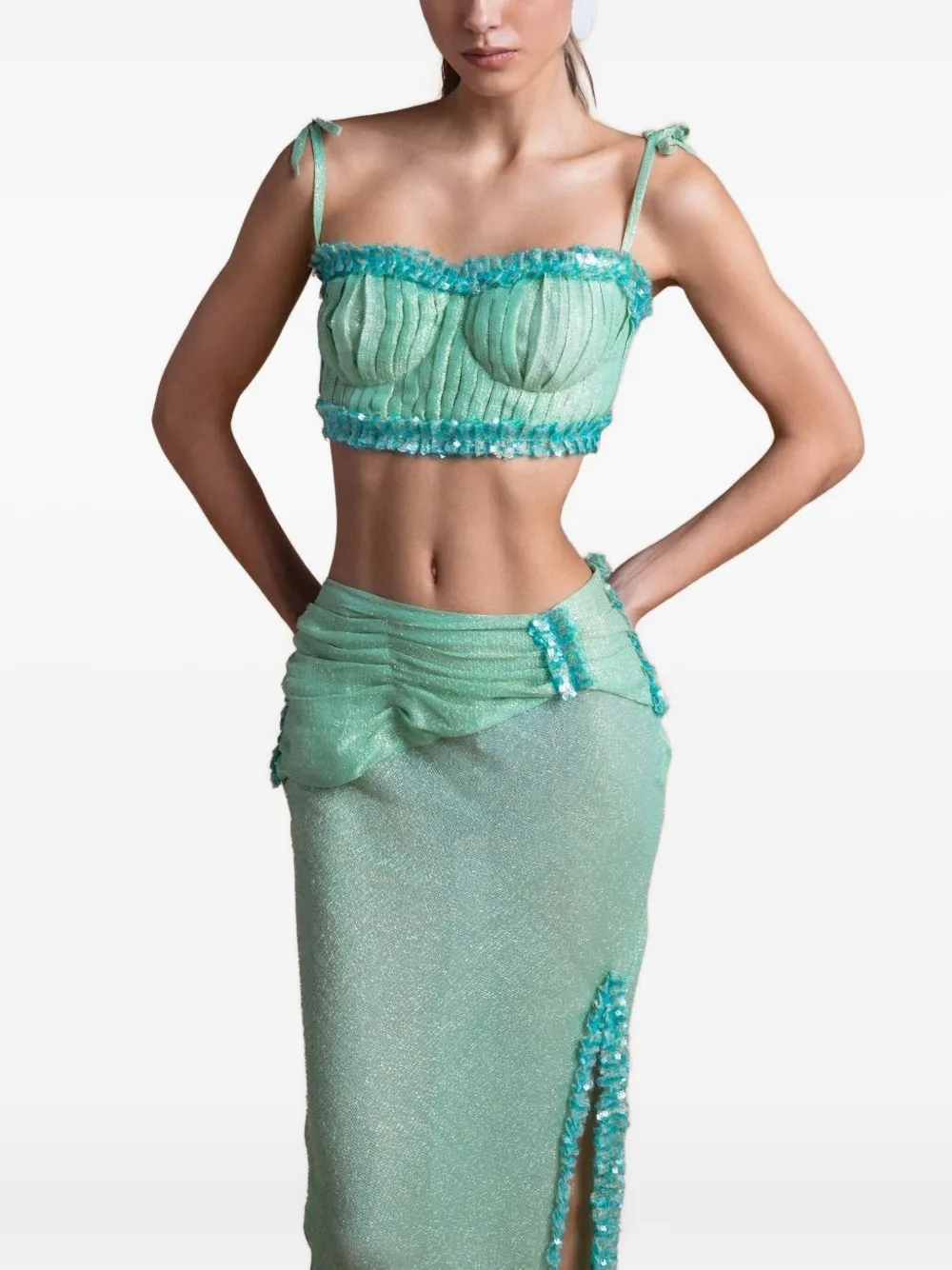 Delta Ruched Slit Maxi Skirt