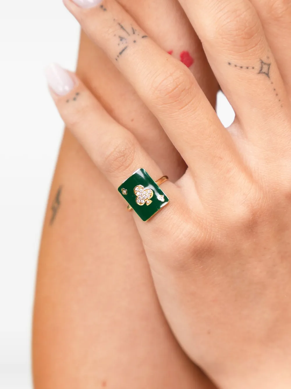 Mysteryjoy 18k Yellow Gold Lucky Harmonie Diamond Ring In Green