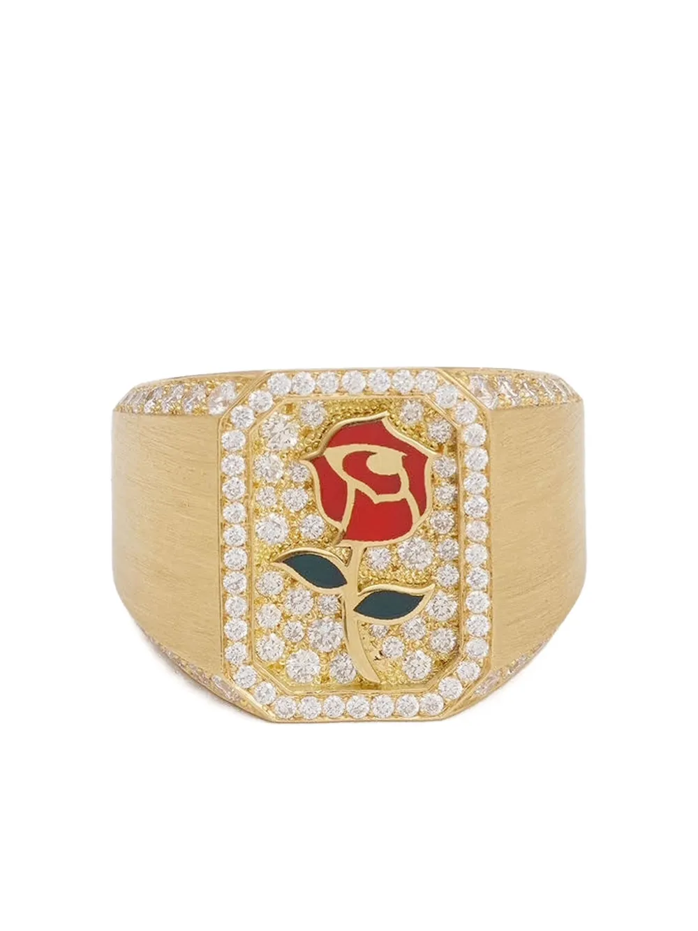 Mysteryjoy 18k Yellow Gold Antique Rose Diamond Signet Ring In Brown