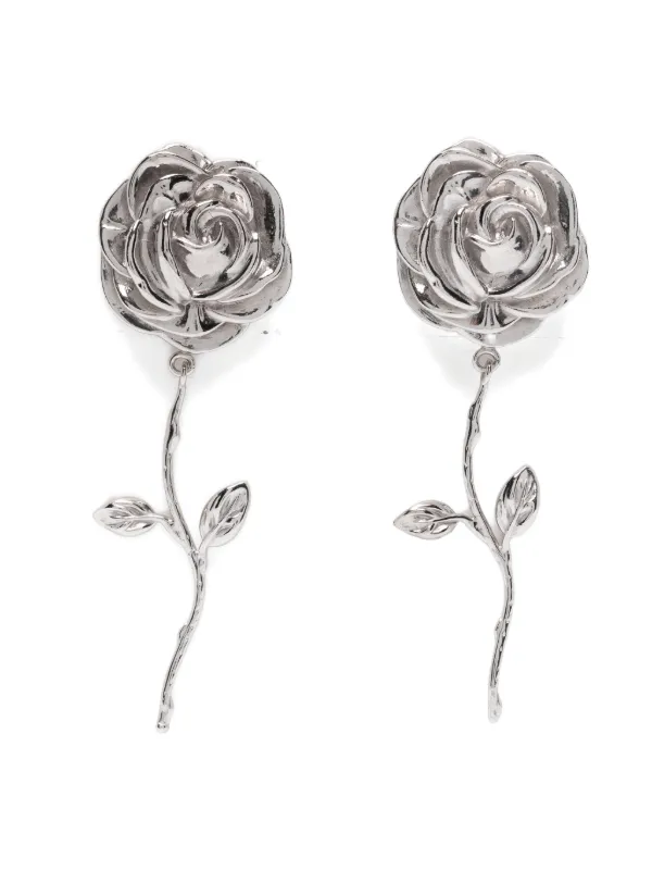 Magda Butrym Rose Stem Earrings in Silver