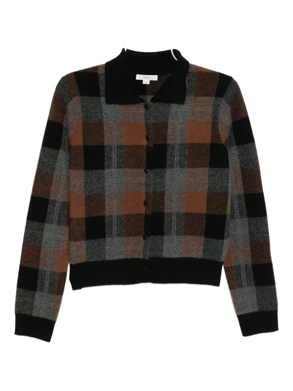 Vince Cashmere Plaid Button-front Sweater In Black