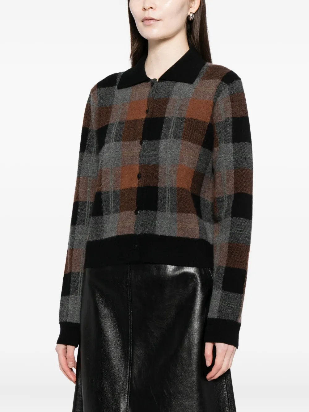 Vince Cashmere Plaid Button-front Sweater In Black