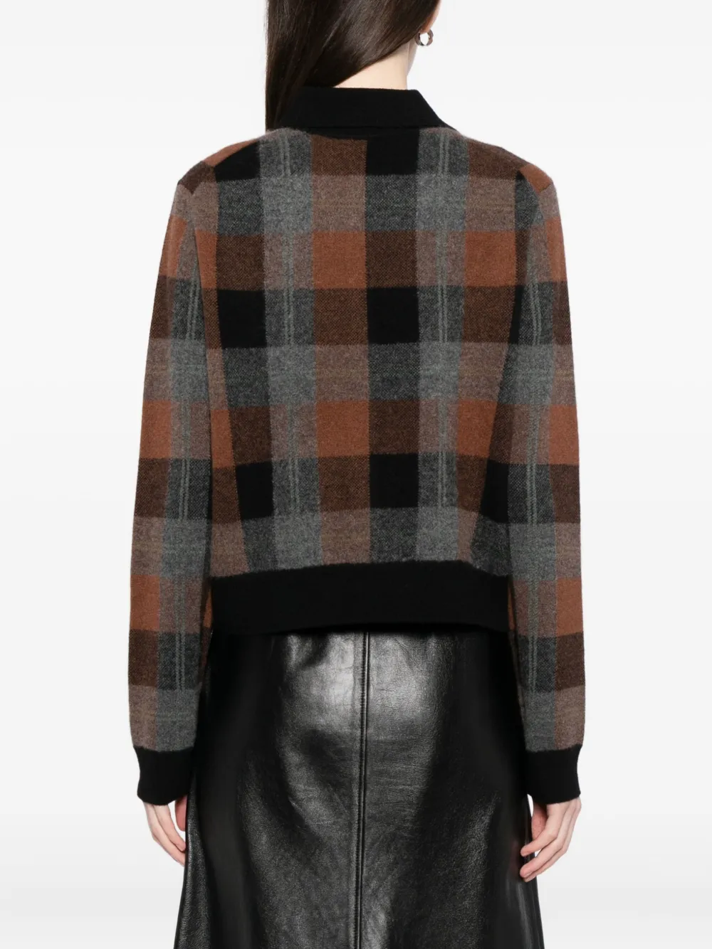 Vince Cashmere Plaid Button-front Sweater In Black