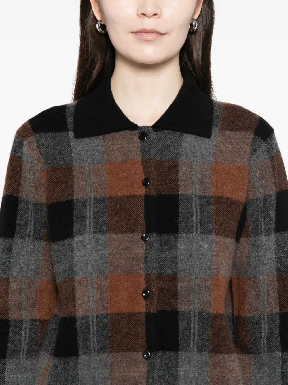 Vince Cashmere Plaid Button-front Sweater In Black