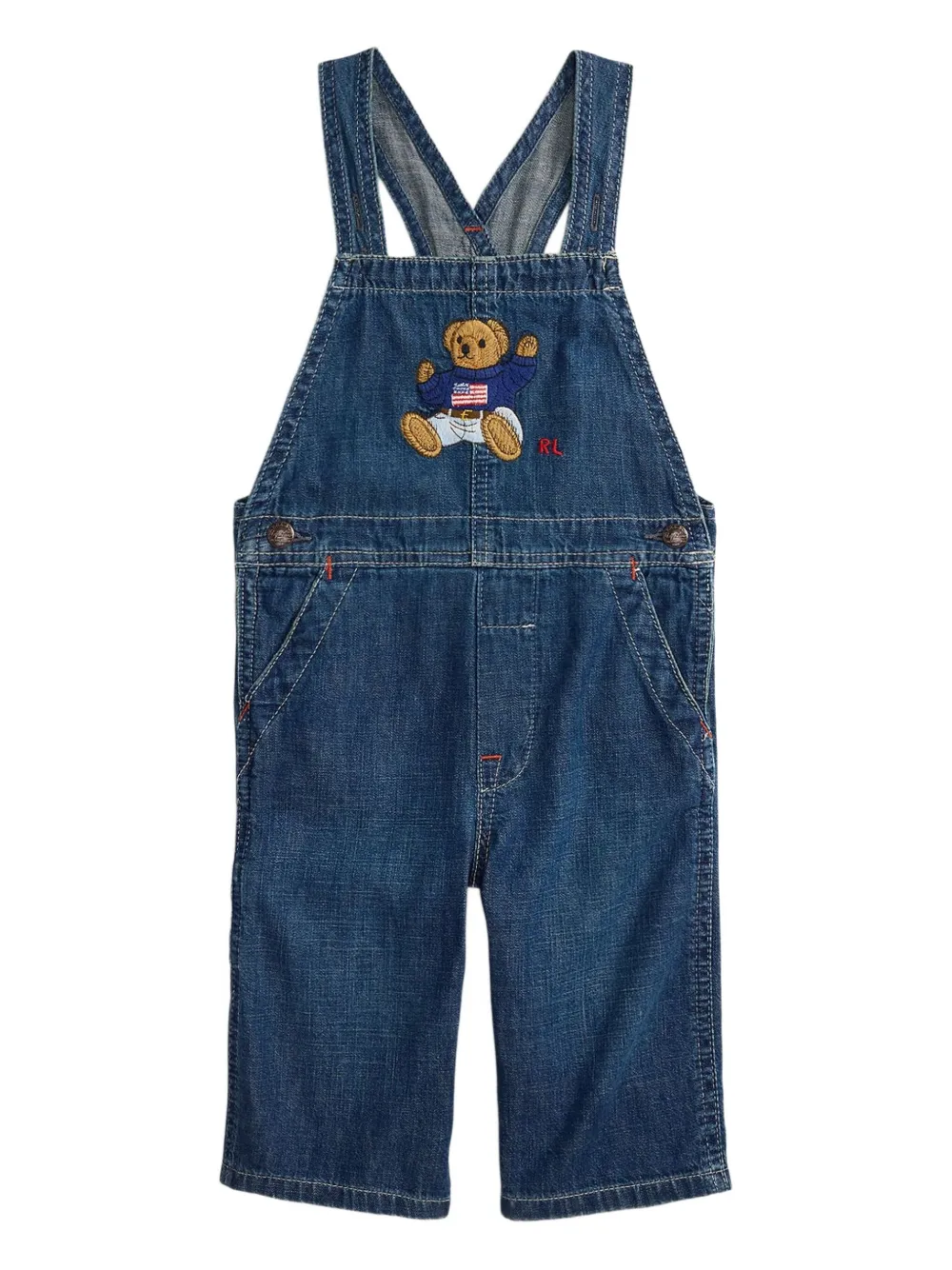 POLO RALPH LAUREN KIDS Polo Bear-embroidered dungarees - ブルー POLO RALPH LAUREN KIDS Polo Bear-embroidered dungarees - ブルー