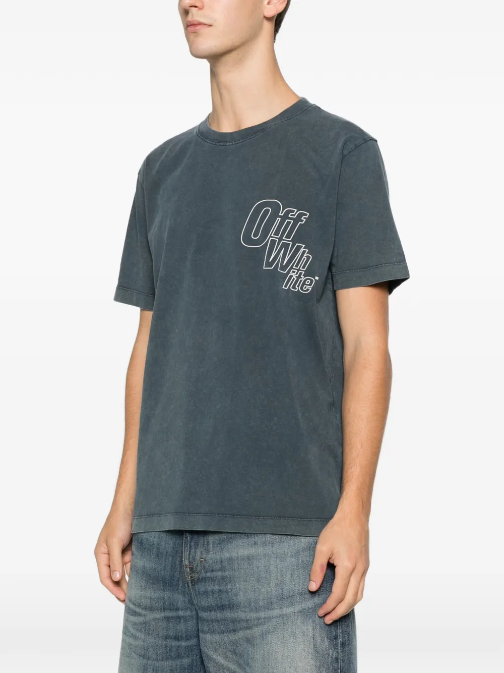 Off-White outline-arrow logo-print T-shirt Blauw