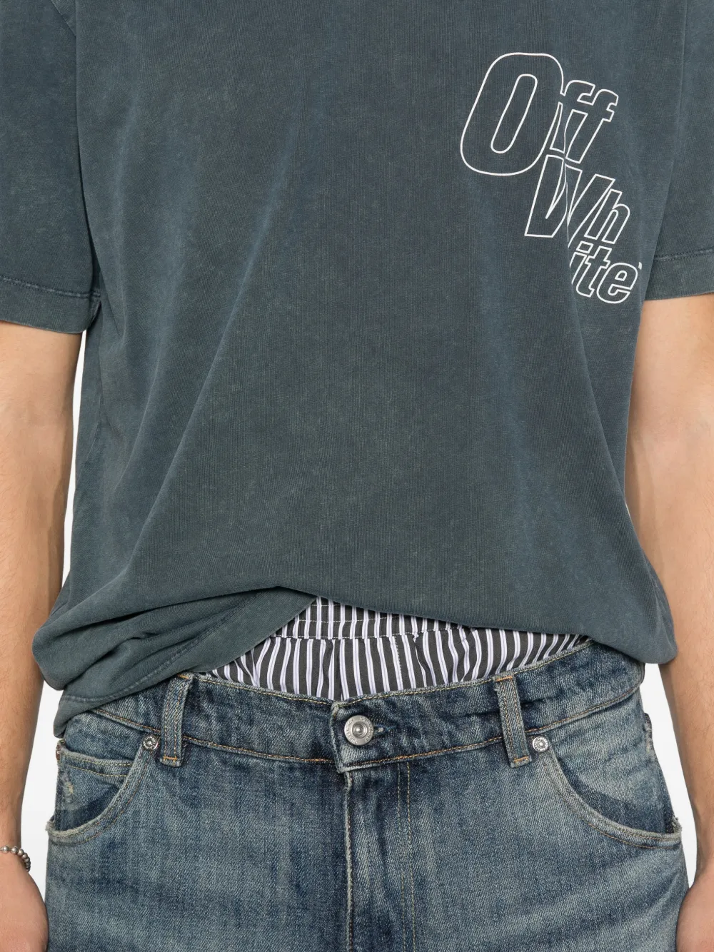 Off-White outline-arrow logo-print T-shirt Blauw