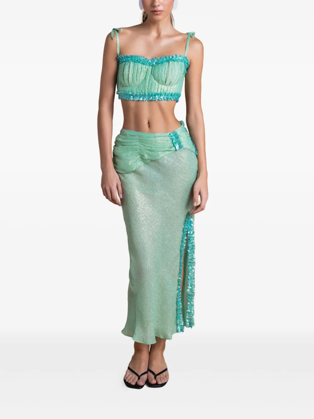  Sana Osmani Agor Sequin Tie-strap Top - Green 