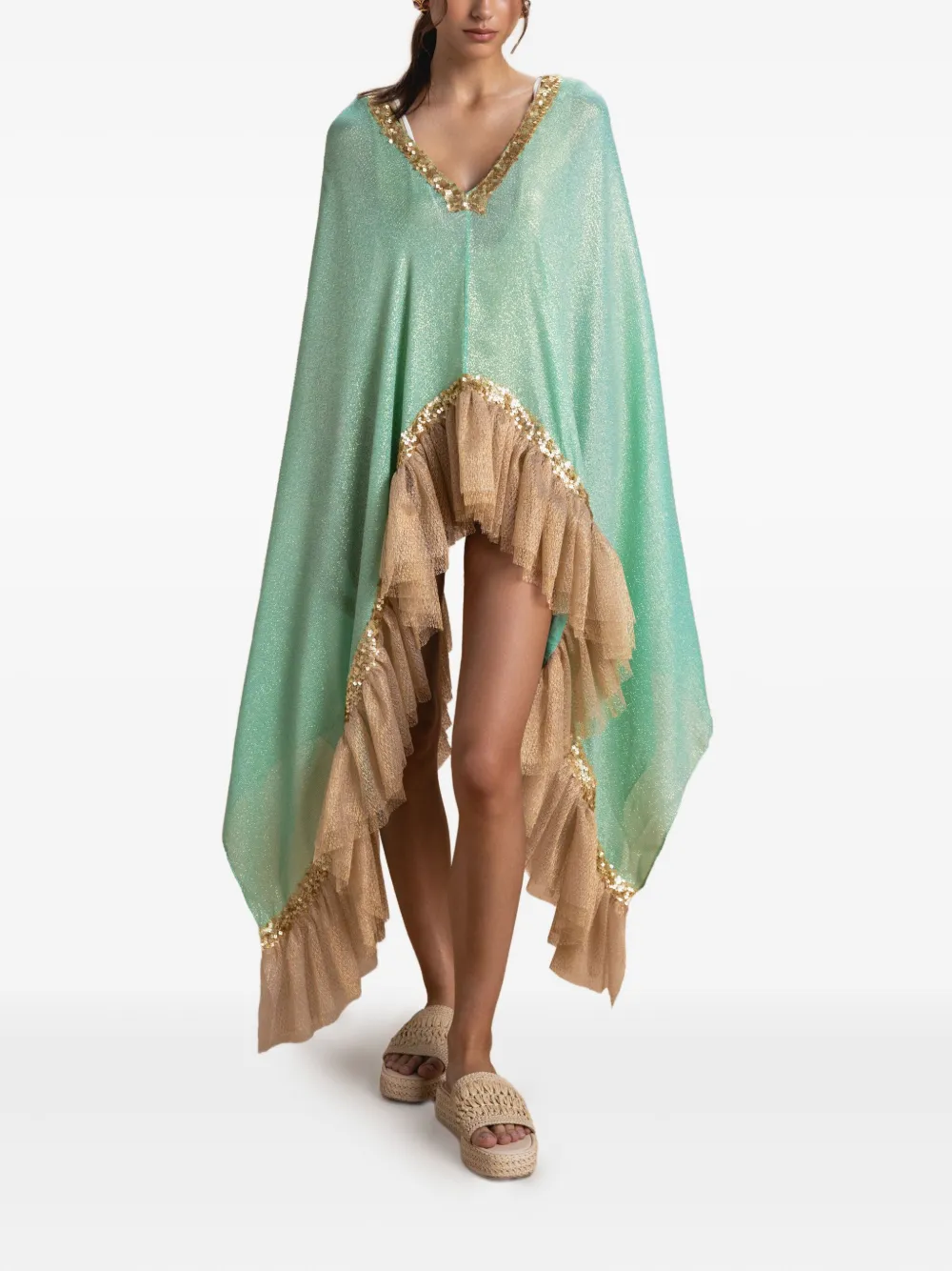  Sana Osmani Mirma Sequin Ruffled Kaftan - Green 