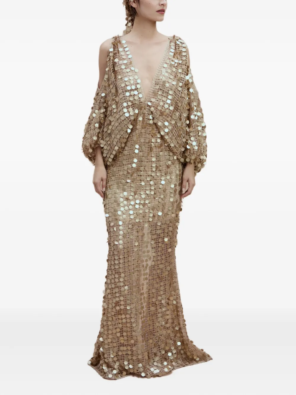  Sana Osmani Mimi Sequin Open-shoulder Maxi Dress - Gold 