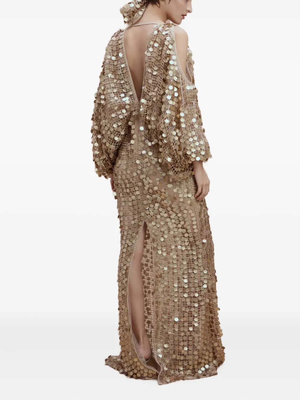  Sana Osmani Mimi Sequin Open-shoulder Maxi Dress - Gold 