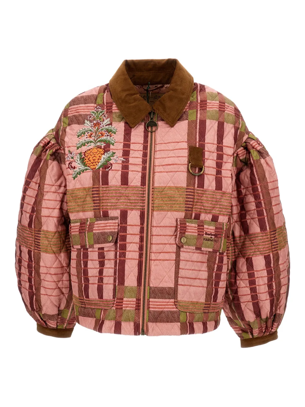 Barbour X Farm Rio Ana Clara Balloon-sleeves Quilted Jacket In Brown