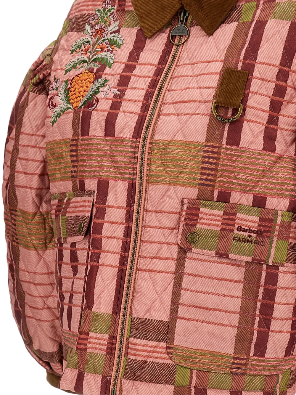 Barbour X Farm Rio Ana Clara Balloon-sleeves Quilted Jacket In Brown