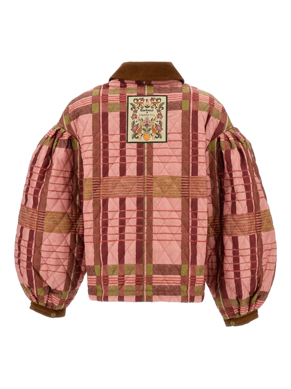 Barbour X Farm Rio Ana Clara Balloon-sleeves Quilted Jacket In Brown
